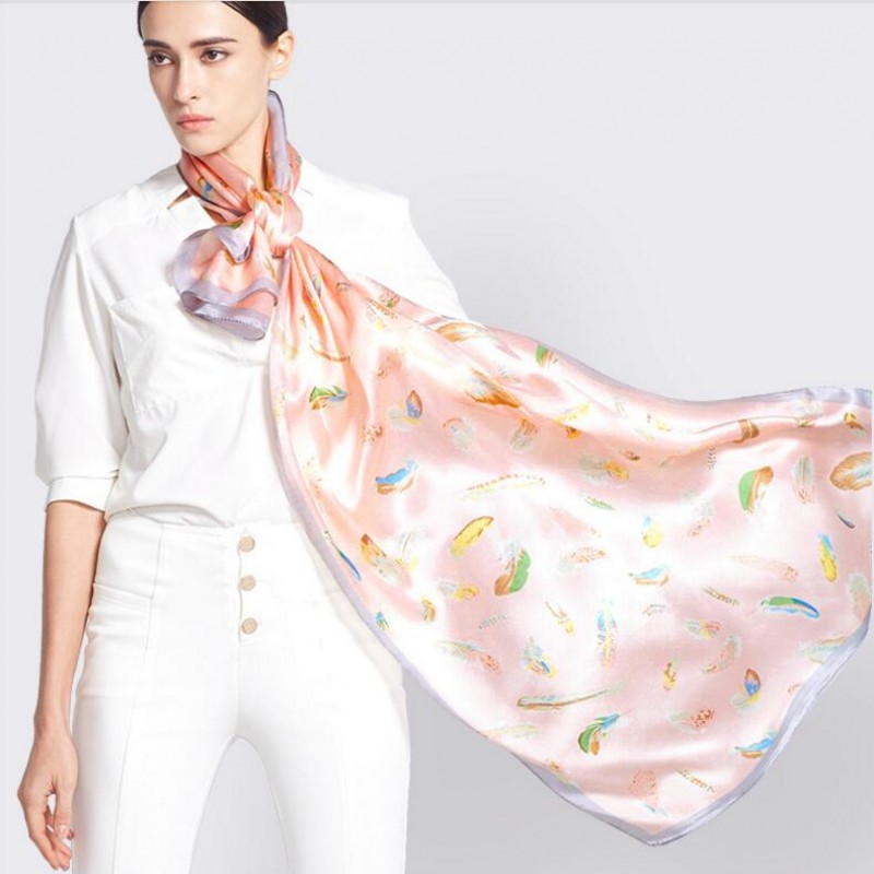 Pure Silk Scarf White Print Women Summer Scarf